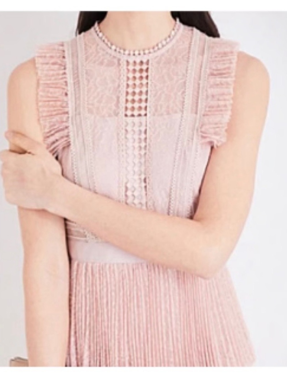 Heartloom Blush Lace Ruffle Pleated Mini Dress